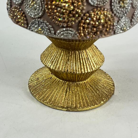 Contemporary Beaded Gold Silver Tabletop Christmas Tree Handmade Holiday Decor - Picture 10 of 11